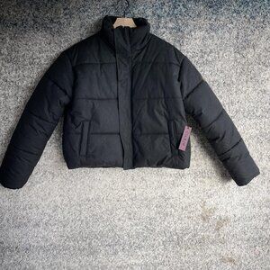 ATWYLD Jacket Womens Large Black Cropped Puffer Quilted Zip Front High Collar